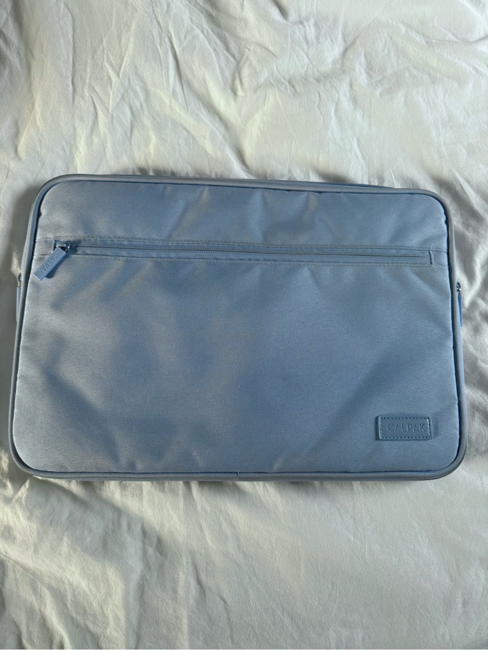 Calpak Light Blue Laptop Sleeve with Front Zip Pocket
